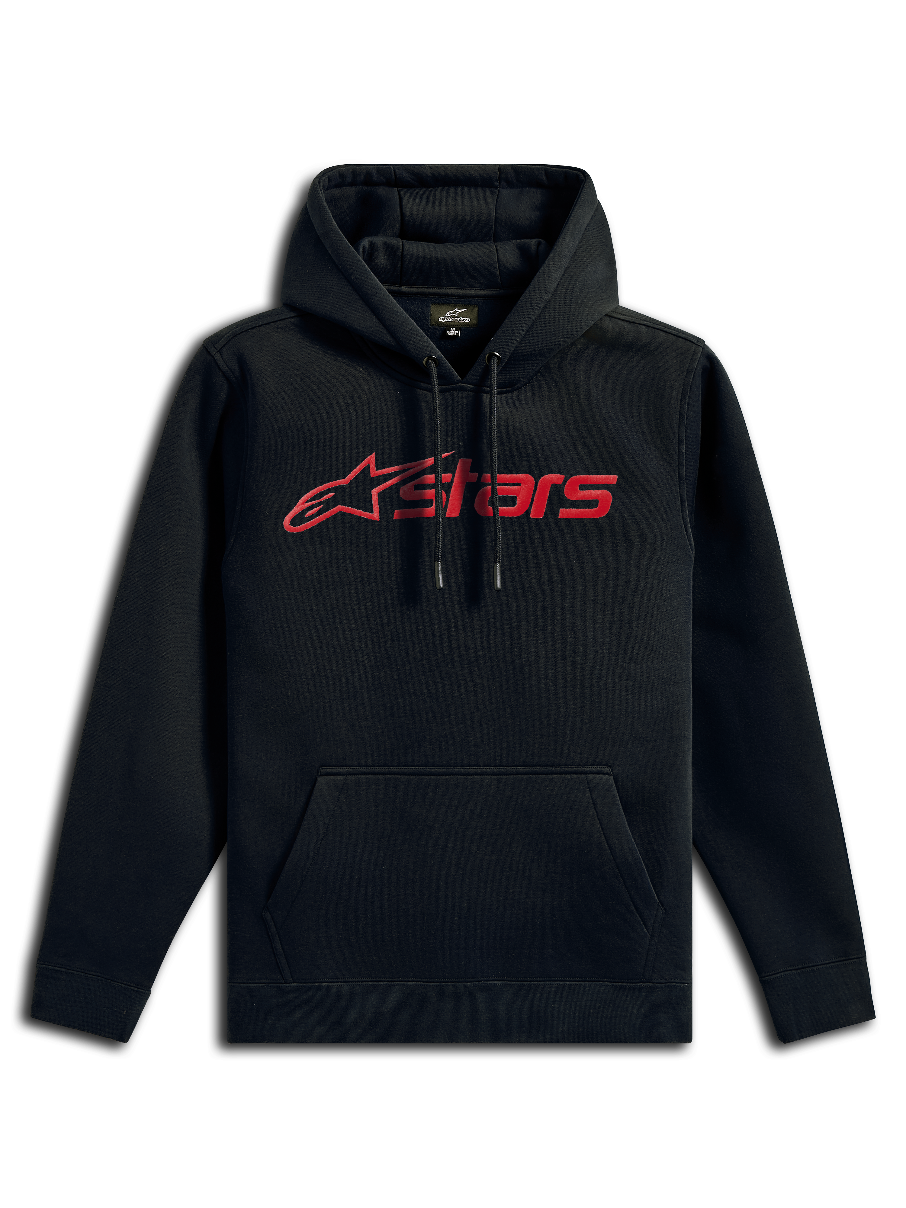 Alpinestars Blaze V3 Hættetrøje, casual streetwear, sort med rødt lineært logo, hætte med snoretræk, kængurulomme foran, lange ærmer, moderne motorsport-inspireret design