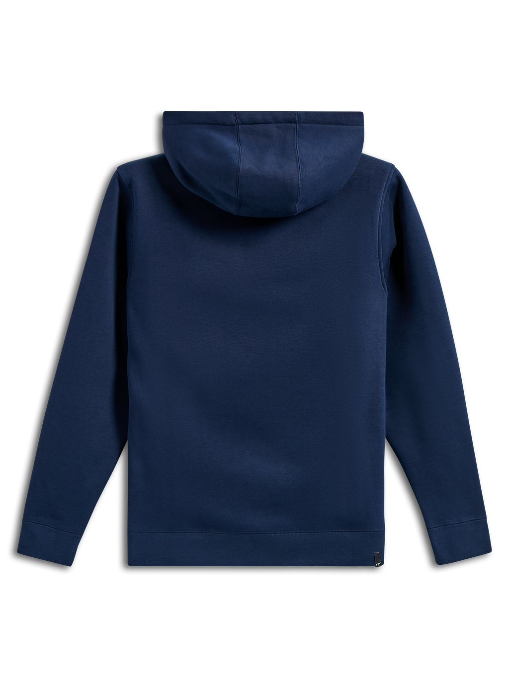 Alpinestars Ride V3 hættetrøje, set bagfra, mørkeblå fleece-hættetrøje, ensfarvet design med ribmanchetter og ribkant, jersey-foret hætte, afslappet motorsport-inspireret sportstøj