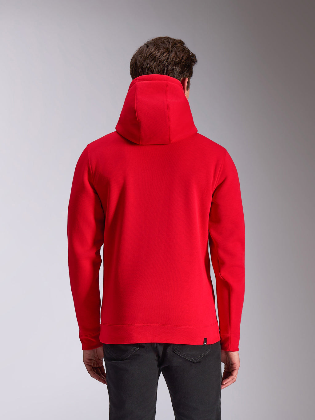 Alpinestars Ride V3 hættetrøje, afslappet motorsport streetwear, rød pullover hættetrøje, set bagfra, ensfarvet rød, ribkanter og -kant, jersey-foret hætte