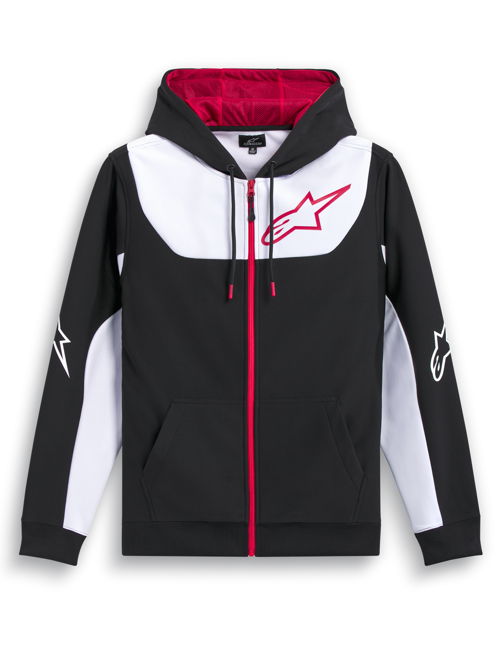 Alpinestars Sessions V3 Hættetrøje, sort, hvid og rød lynlåshættetrøje med mesh-foret hætte og stort brystlogo