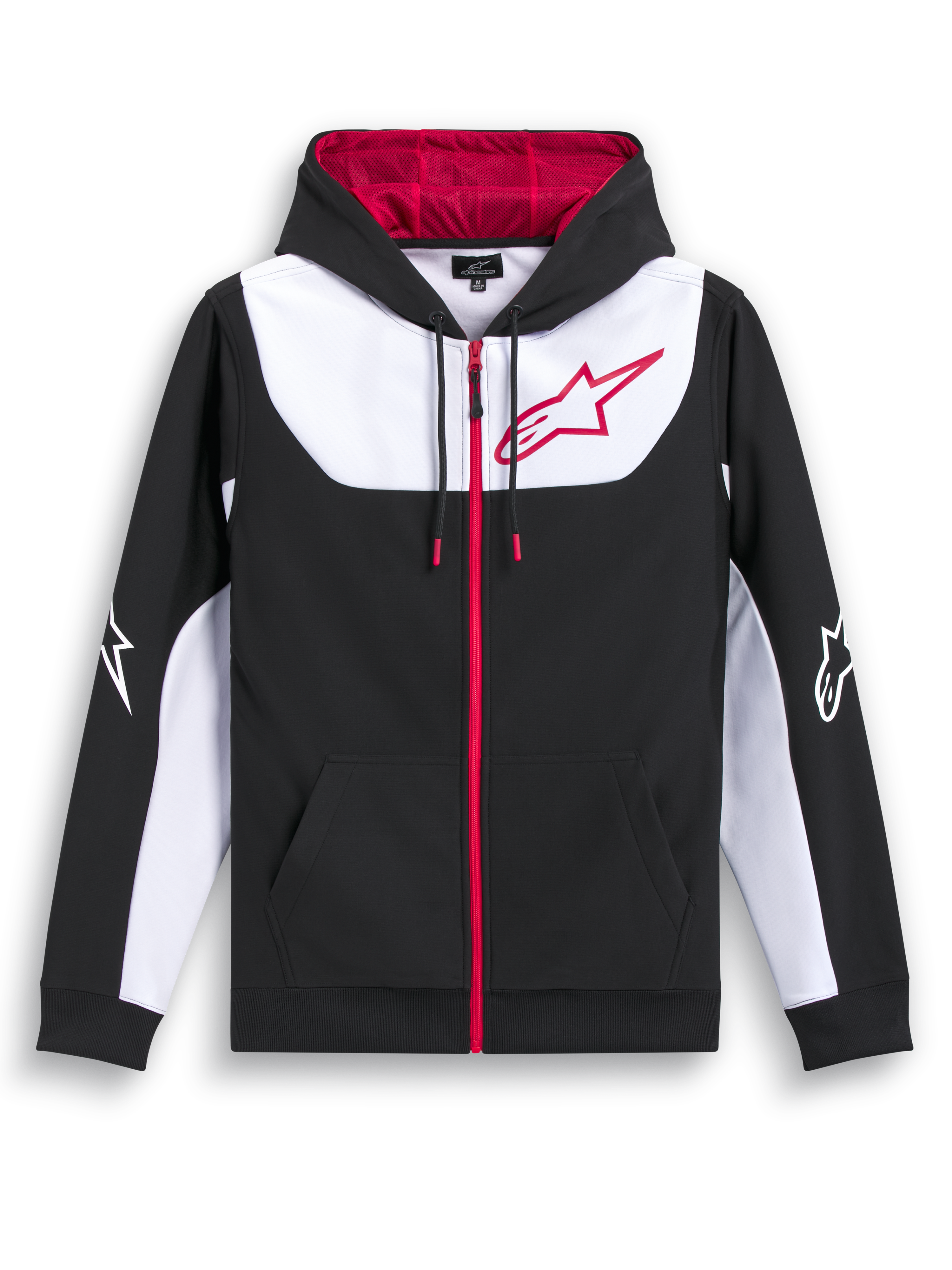 Alpinestars Sessions V3 Hættetrøje, sort, hvid og rød lynlåshættetrøje med mesh-foret hætte og stort brystlogo