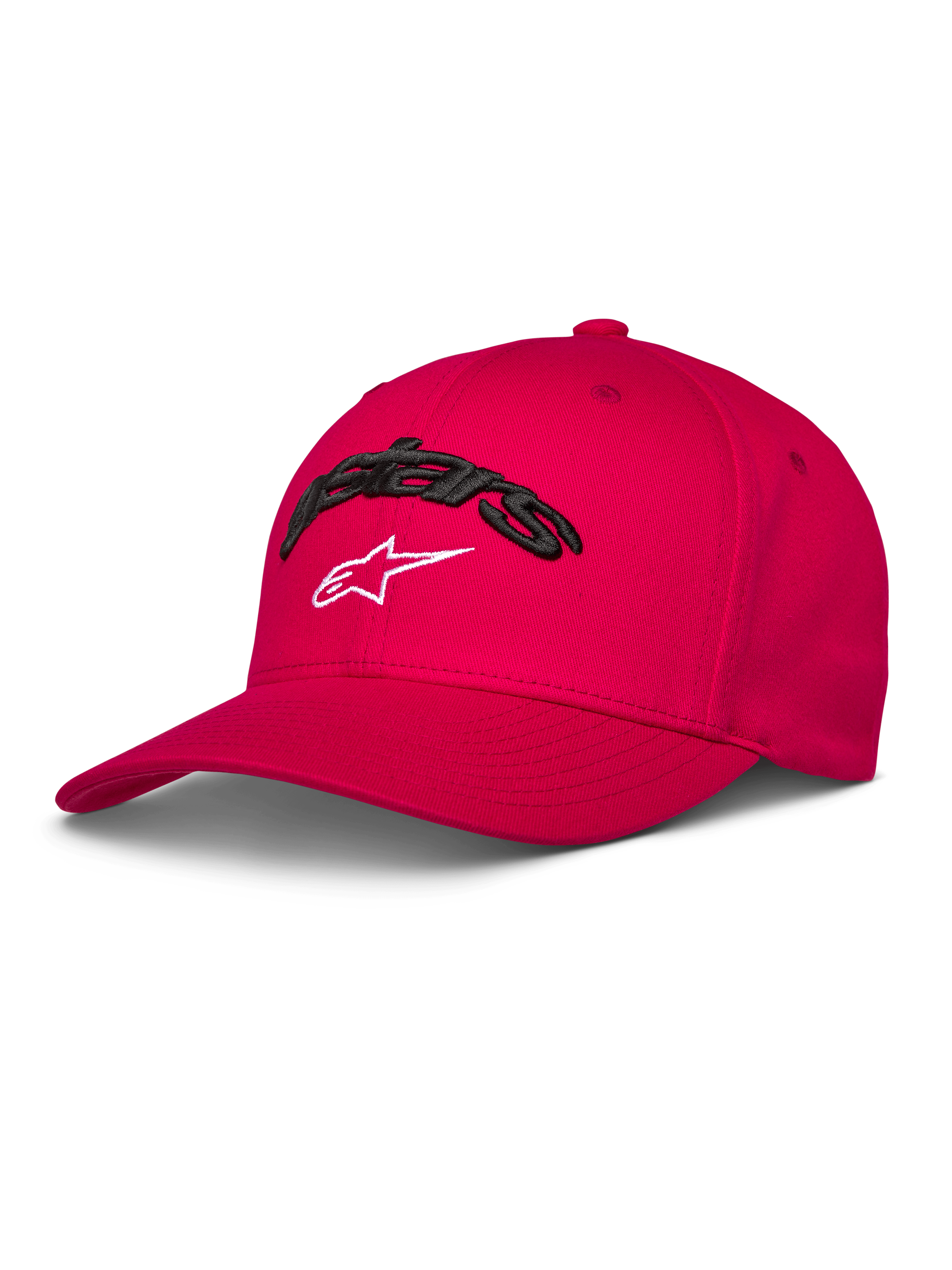 Alpinestars Arcstars Hat, Red Baseball Cap, Curved Bill and Structured Crown, Black 3D Astars Embroidery with White Star Logo, Casual Motorsport Sportswear