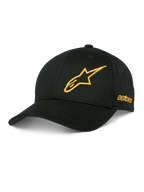Alpinestars Sessionized Hat, Black Baseball Cap, Gold 3D Embroidered Star Logo, Curved Brim, side astars embroidery, Casual Motorsport Headwear
