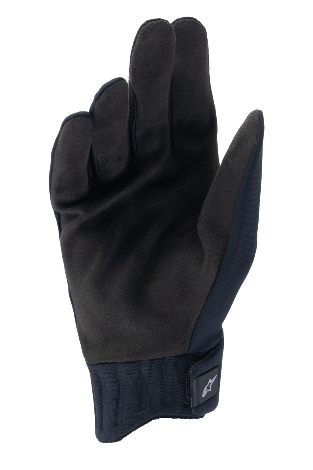 Alpinestars A-Dura Rain handsker, sorte cykelhandsker, håndfladevisning der viser syntetisk ruskindsmateriale, ribbet neoprenmanchet med krog-og-løkke-lukning, lavprofildesign til mountainbiking og beskyttelse i vådt vejr