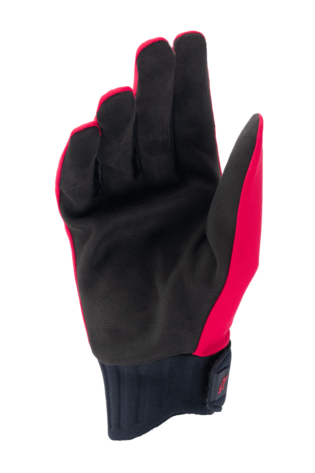 Alpinestars A-Dura Rain Gloves, MTB-handsker, Red Fluo og sort, håndfladevisning med sort syntetisk ruskindshåndflade, ribbet neoprenmanchet med krog-og-løkke-strop, lavprofildesign til mountainbike
