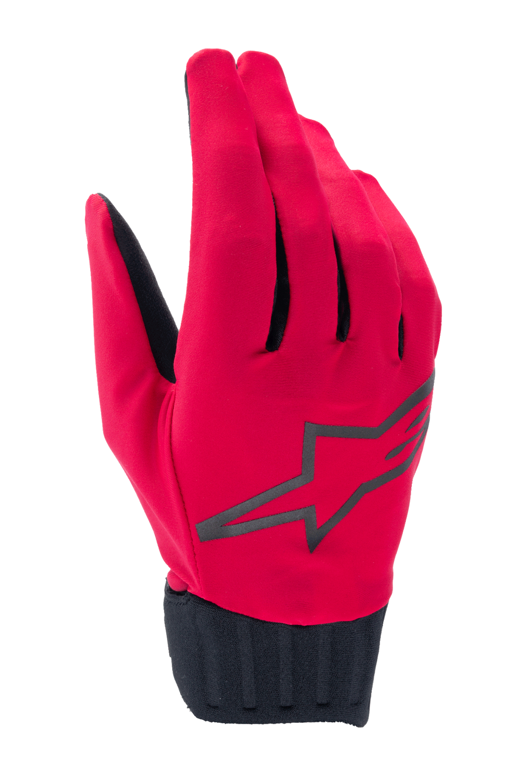 Alpinestars A-Dura Rain Gloves, vandtætte MTB-cykelhandsker, rød fluo og sort, med sort stjernelogo på håndryggen, ribbet sort neoprenmanchet, strømlinet lavprofil-design til cykling i al slags vejr