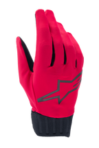 Alpinestars A-Dura Rain Gloves, vandtætte MTB-cykelhandsker, rød fluo og sort, med sort stjernelogo på håndryggen, ribbet sort neoprenmanchet, strømlinet lavprofil-design til cykling i al slags vejr