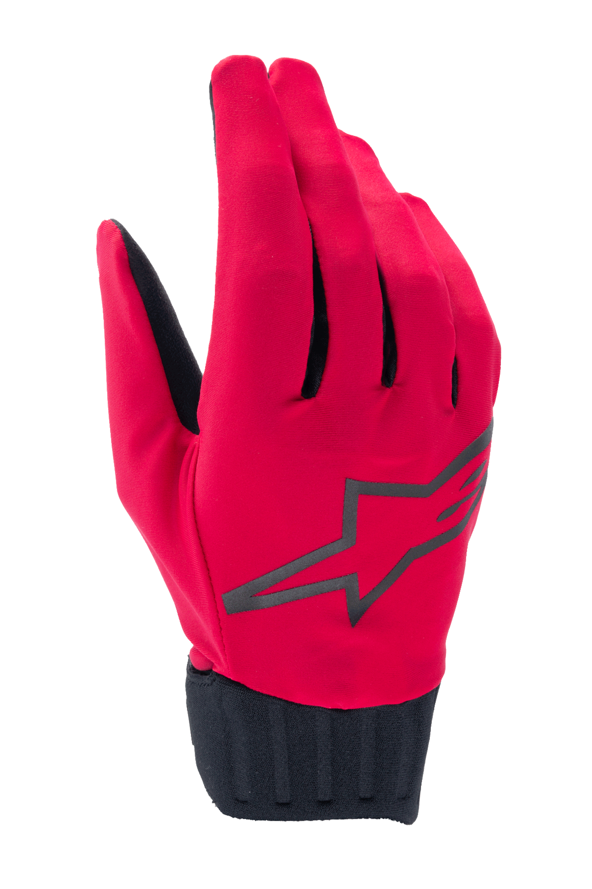 Alpinestars A-Dura Rain Gloves, vandtætte MTB-cykelhandsker, rød fluo og sort, med sort stjernelogo på håndryggen, ribbet sort neoprenmanchet, strømlinet lavprofil-design til cykling i al slags vejr