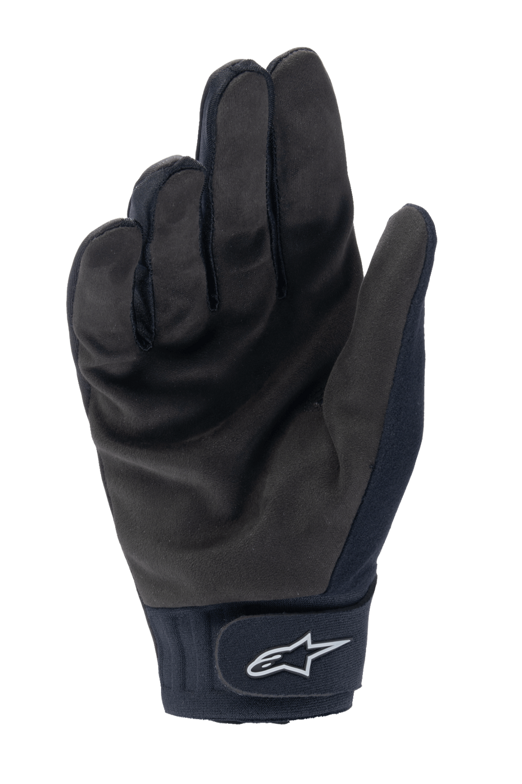 Alpinestars A-Dura Thermal handsker, sorte MTB-cykelhandsker, håndfladevisning med holdbart syntetisk ruskind og krog-og-løkke-håndledslukning med hvidt Alpinestars-logo, termisk cykeludstyr til koldt vejr