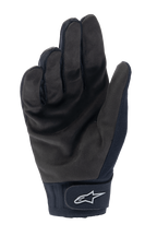 Alpinestars A-Dura Thermal handsker, sorte MTB-cykelhandsker, håndfladevisning med holdbart syntetisk ruskind og krog-og-løkke-håndledslukning med hvidt Alpinestars-logo, termisk cykeludstyr til koldt vejr