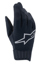Alpinestars Stella A-Dura Rain Gloves, vandtætte MTB-handsker til damer, sort med sølvreflekterende logo, ribbet neoprenmanchet, vindafvisende materiale, højtydende cykeludstyr