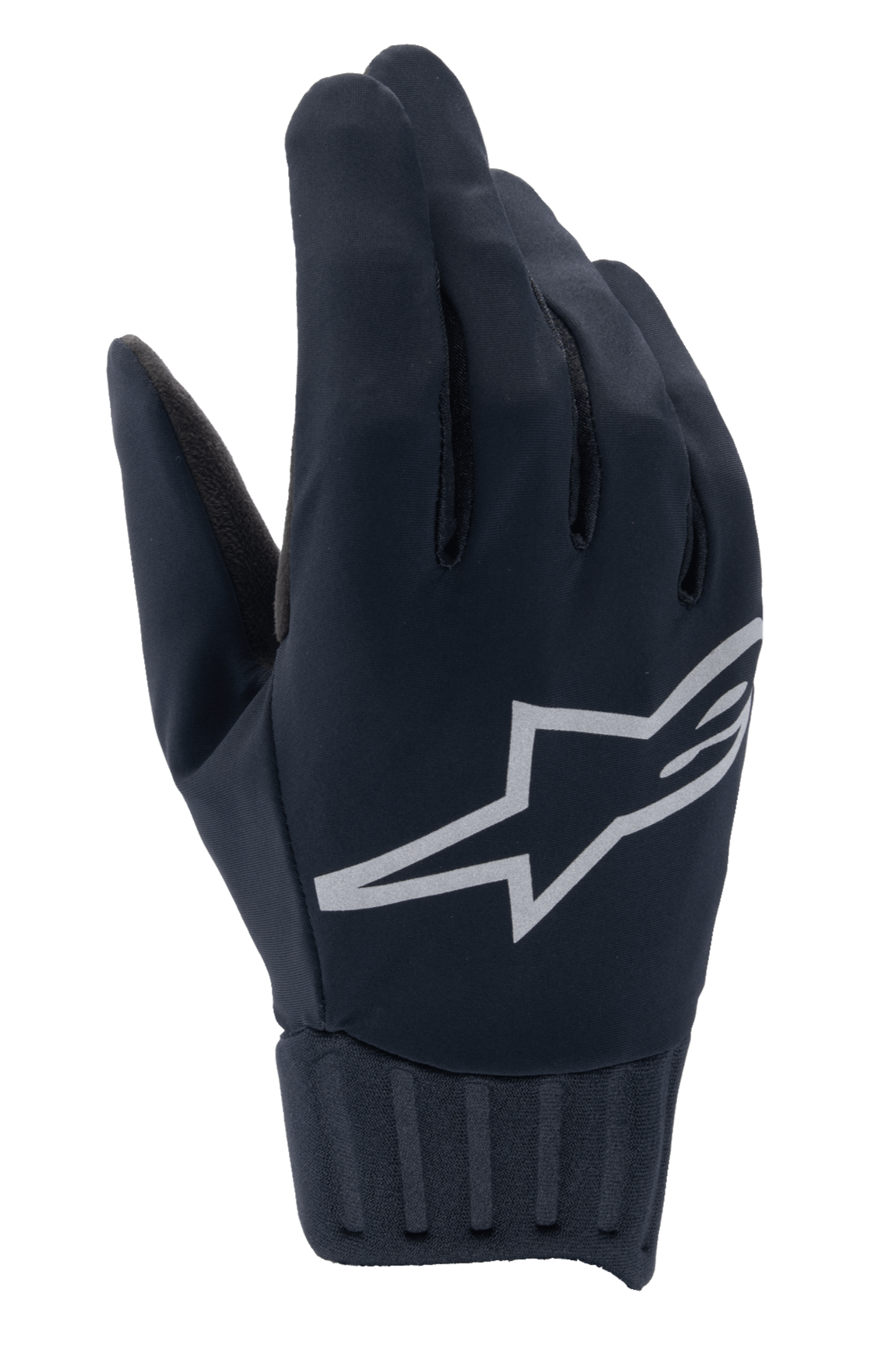 Alpinestars Stella A-Dura Rain Gloves, vandtætte MTB-handsker til damer, sort med sølvreflekterende logo, ribbet neoprenmanchet, vindafvisende materiale, højtydende cykeludstyr