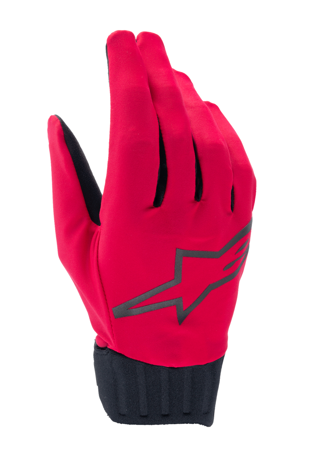 Alpinestars Stella A-Dura Rain handsker, MTB-regnhandsker til damer, fluorescerende rød og sort, stort sort stjernelogo, ribbet neoprenmanchet, vandtæt design til mountainbiking