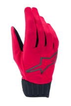 Alpinestars Stella A-Dura Rain handsker, MTB-regnhandsker til damer, fluorescerende rød og sort, stort sort stjernelogo, ribbet neoprenmanchet, vandtæt design til mountainbiking