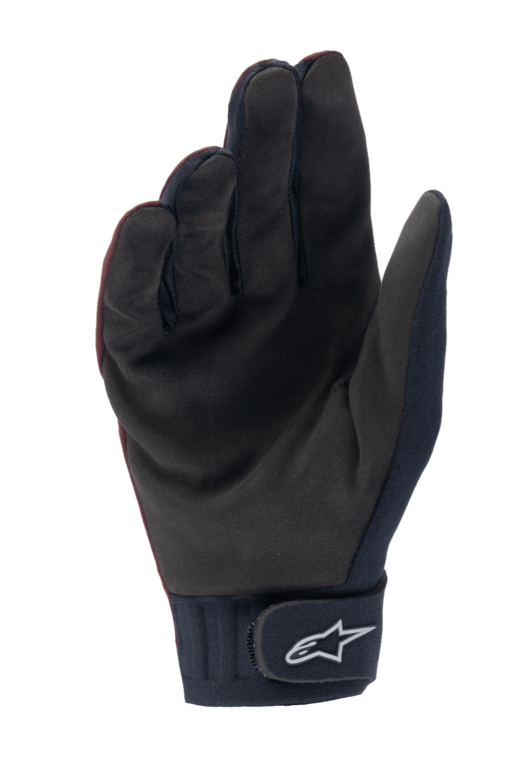 Alpinestars Stella A-Dura Thermal handsker, MTB-handsker til damer, mørk bordeaux og sort, håndfladevisning der viser syntetisk ruskindsmateriale, neoprenmanchet med velcrolukning og hvidt Alpinestars-logo, designet til cykling i koldt vejr