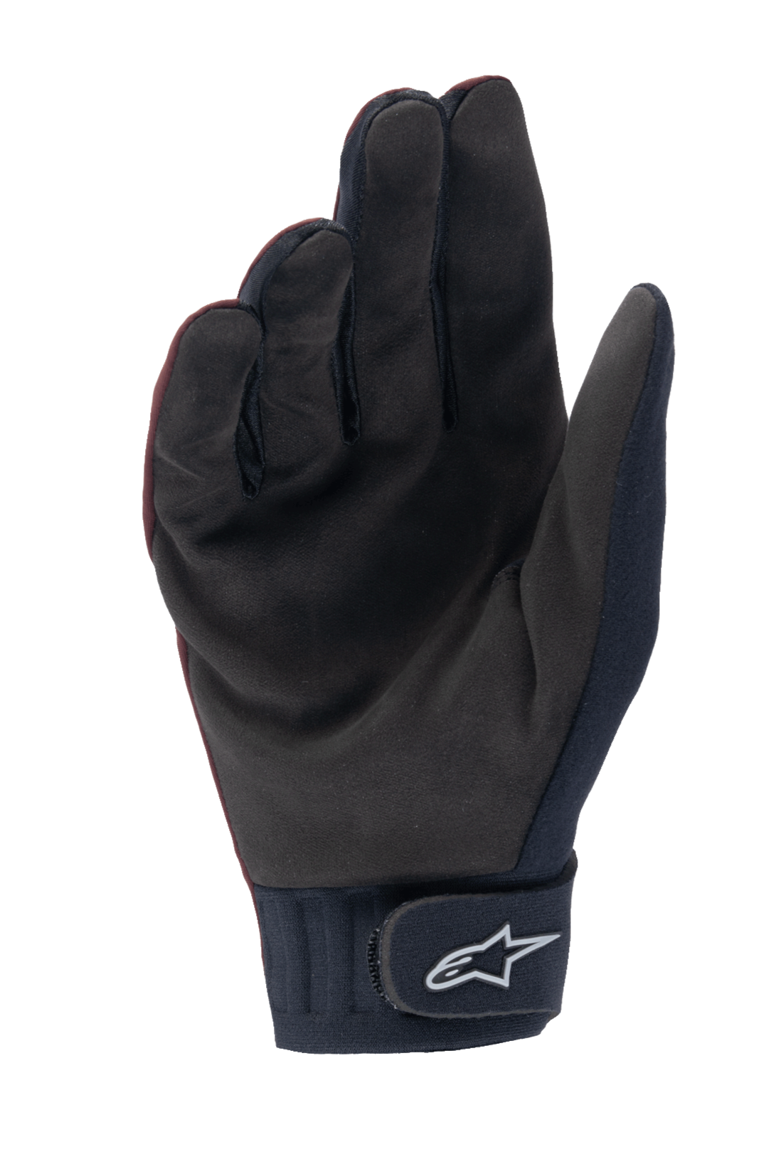 Alpinestars Stella A-Dura Thermal handsker, MTB-handsker til damer, mørk bordeaux og sort, håndfladevisning der viser syntetisk ruskindsmateriale, neoprenmanchet med velcrolukning og hvidt Alpinestars-logo, designet til cykling i koldt vejr
