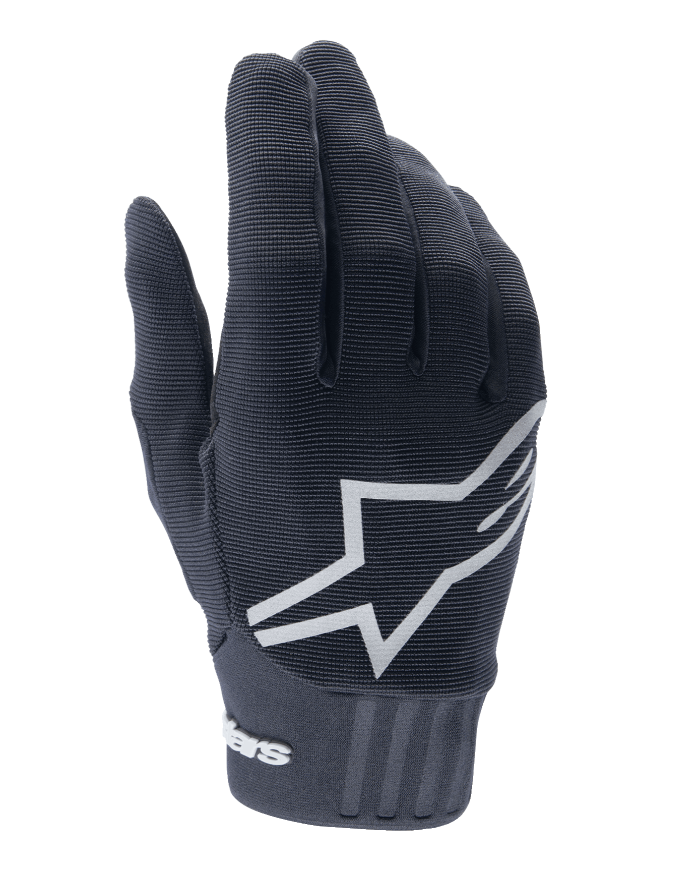 Alpinestars Youth A-Dura handsker, mountainbike-handsker til unge, sort, stort hvidt stjerne-logo på håndryggen, tekstureret stof med ribbet detalje ved manchetten, fleksibelt design til off-road cykling