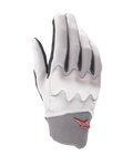 Alpinestars A-Supra Shield-handsker, mountainbike-handsker, lysegrå, med bølget knobeskyttelsesskjold, mørkegrå neoprenmanchet med rødt stjernelogo, ergonomisk design til gravity-cykling