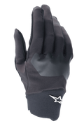 Alpinestars A-Supra handsker, MTB-cykelhandsker, sort med gråt tekstureret panel, hvidt stjernelogo på håndleddet, fleksibelt spandex-materiale til mountainbike og terrænkørsel