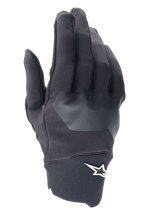 Alpinestars A-Supra handsker, MTB-cykelhandsker, sort med gråt tekstureret panel, hvidt stjernelogo på håndleddet, fleksibelt spandex-materiale til mountainbike og terrænkørsel