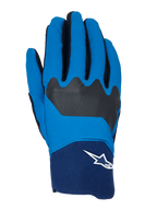 Alpinestars A-Supra handsker, MTB-cykelhandsker, blå og mørkeblå med sorte detaljer, hvidt Astars-logo på manchetten, fleksibel stofkonstruktion til off-road-performance