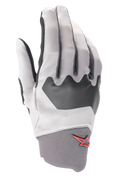 Alpinestars A-Supra handsker, mountainbikehandsker, lysegrå og sort, tekstureret knopanel, lille rødt stjernelogo på neoprenmanchetten, fleksibel spandex-konstruktion til cykling