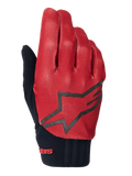 Alpinestars A-Dura handsker, MTB-cykelhandsker, mørk orange og sort, overdel med tekstureret gittermønster, stort sort stjerne-logo, sort neoprenmanchet med rød branding, designet til mountainbike-greb og ydeevne