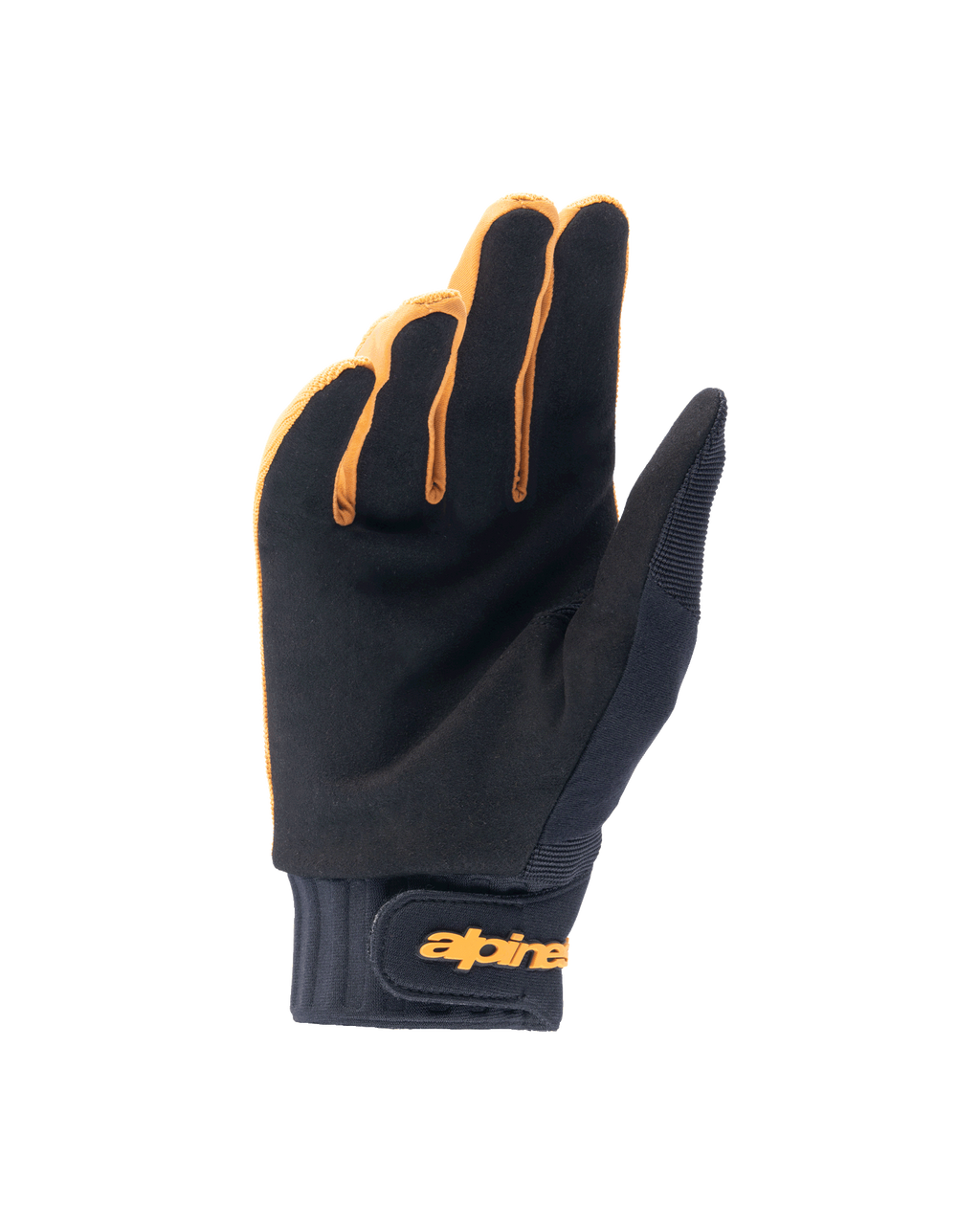 Alpinestars A-Dura handsker, mountainbike-handsker, mørk guld og sort, håndfladevisning med syntetisk ruskindsmateriale, neoprenmanchet med guld krog og løkke håndledsrem, designet til cykelgreb og mobilitet
