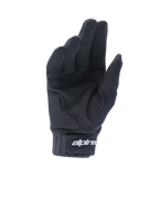 Alpinestars A-Dura Gel Gloves, Black Mountain Bike Gloves, Palm View showing synthetic suede construction and gel padding, neoprene cuff with hook and loop closure featuring white Alpinestars branding, ergonomic cycling gear for trail and enduro riding