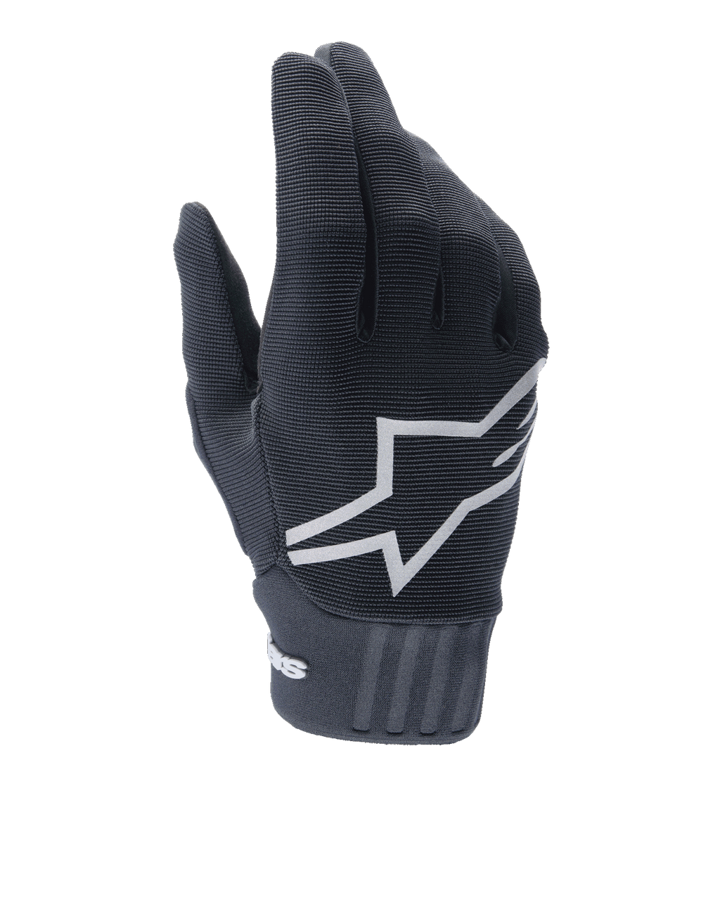 Alpinestars A-Dura Gel Gloves, MTB Cycling Gloves, Black, large white star logo on the back, textured polyester and spandex upper, ribbed neoprene cuff