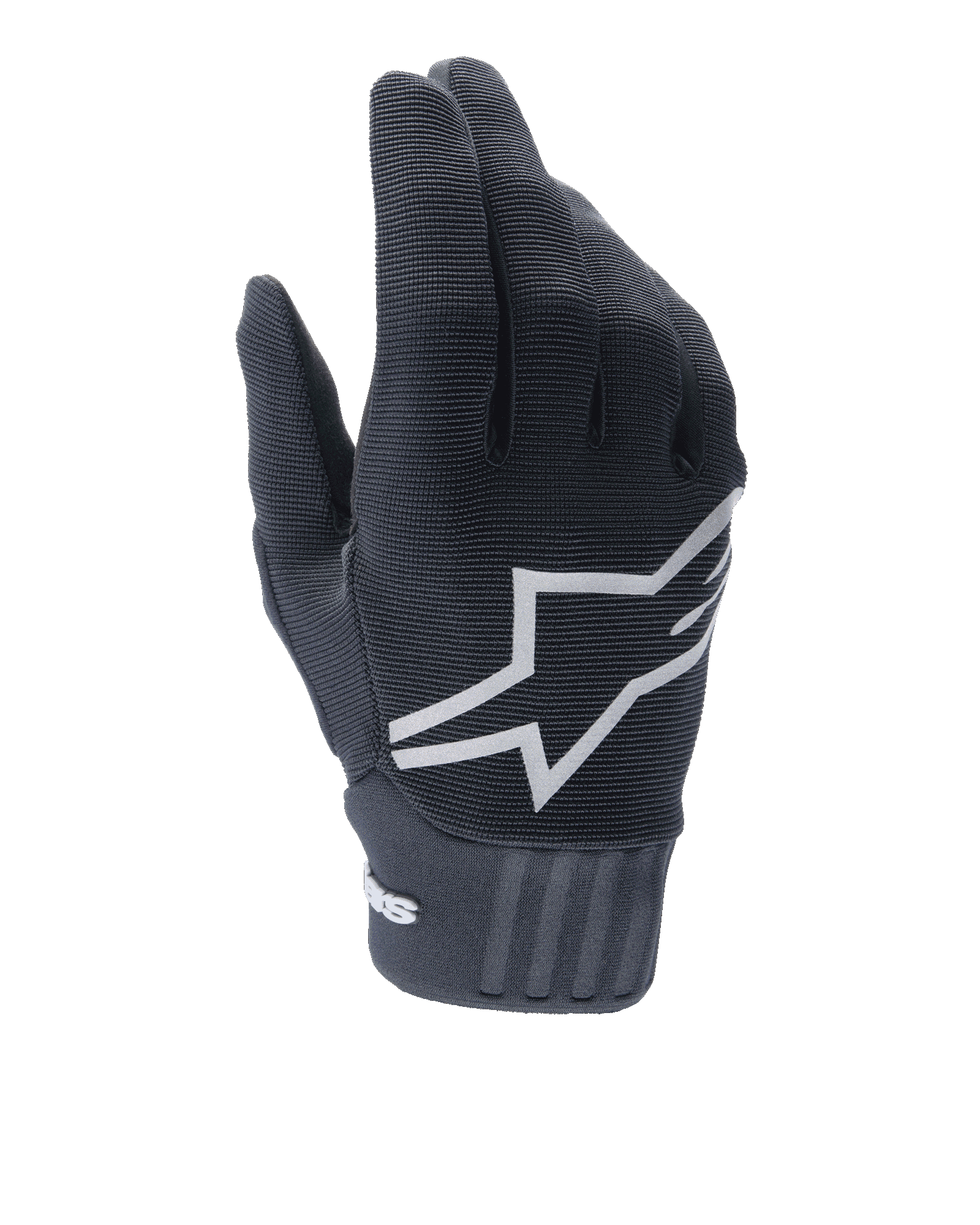 Alpinestars A-Dura Gel handsker, MTB-cykelhandsker, sort, stort hvidt stjernelogo på bagsiden, overdel i tekstureret polyester og spandex, ribbet neoprenmanchet