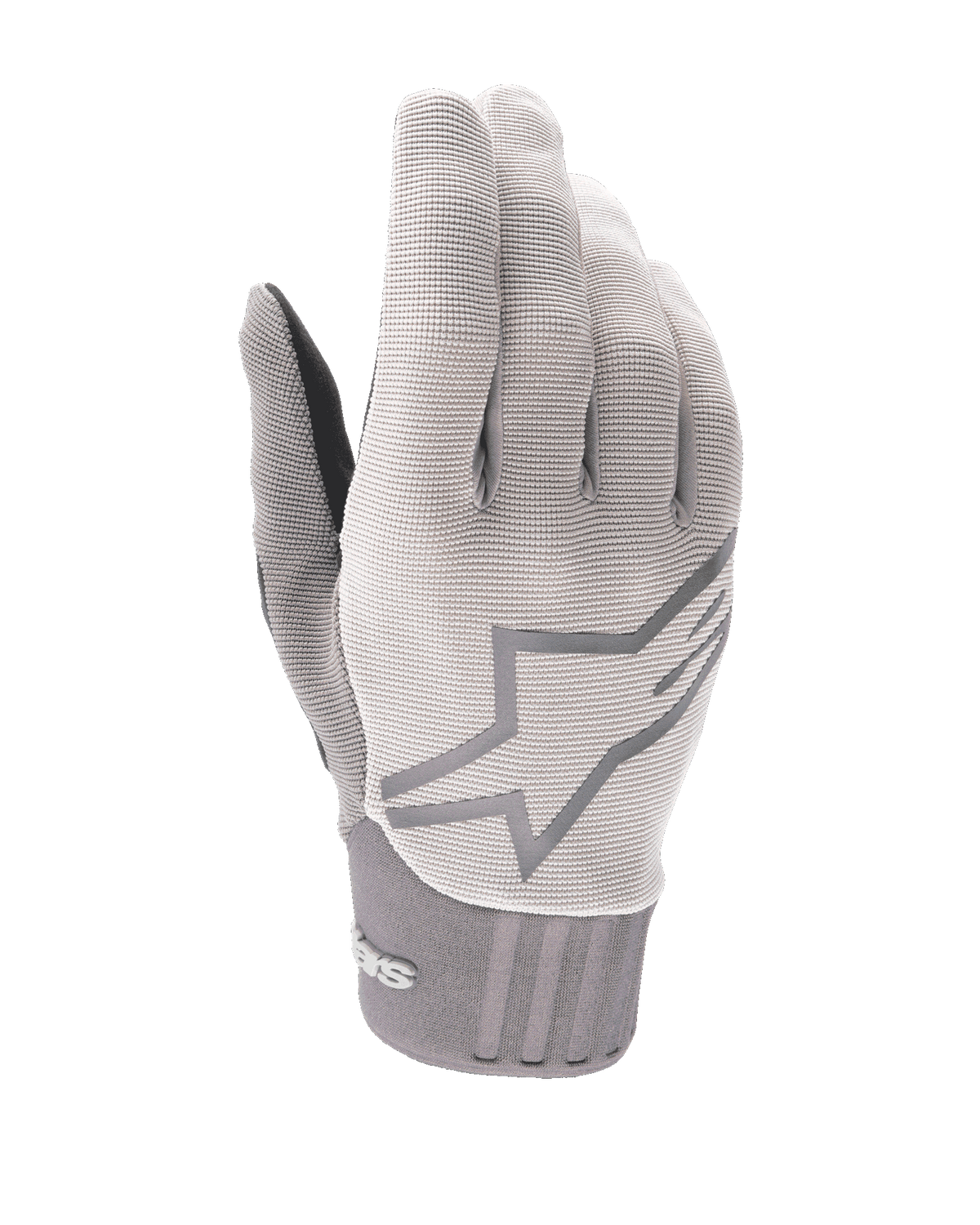 Alpinestars A-Dura Gel-handsker, mountainbike-cykelhandsker, lysegrå, tekstureret stof med stort stjernelogo på overhånden, neoprenmanchet, ergonomisk gel-polstret håndfladedesign til terrænkørsel