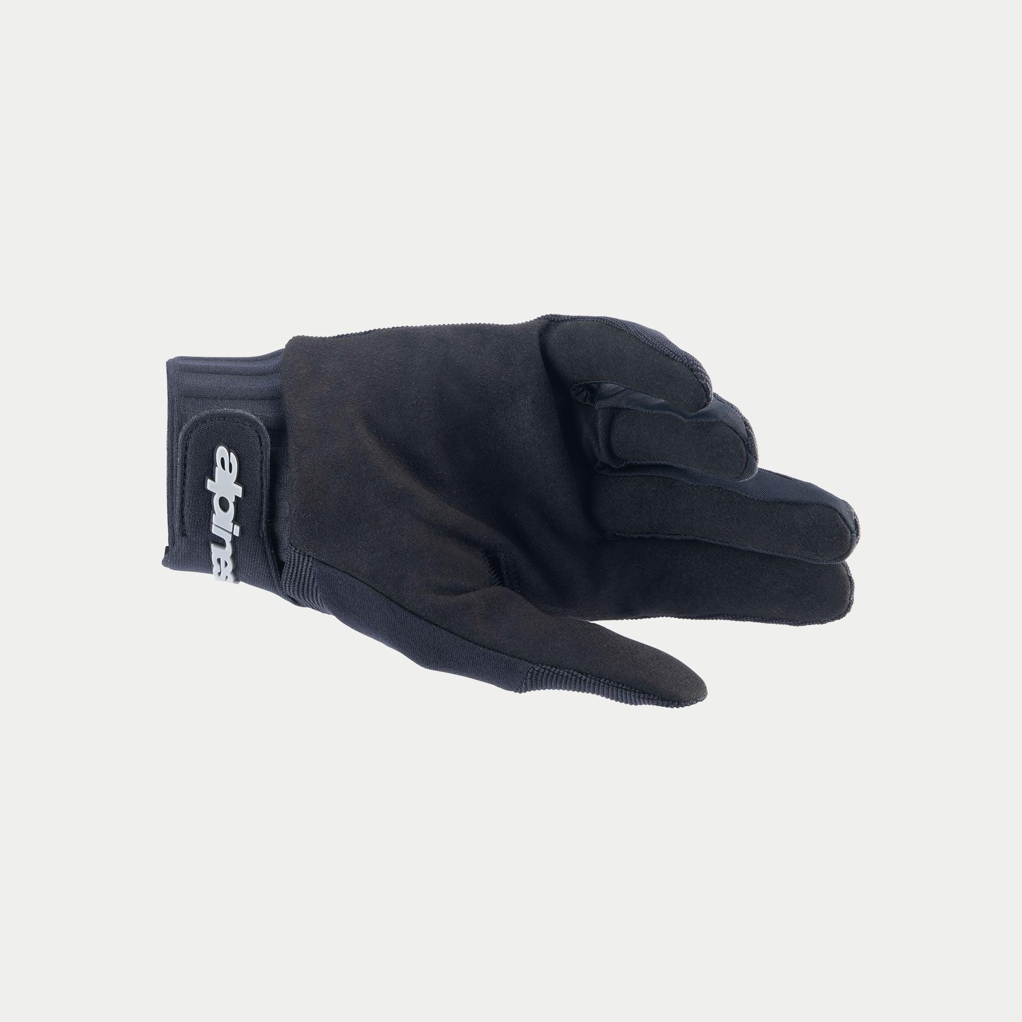 Alpinestars Stella A-Dura Gloves, Women's Cycling Gloves, Black, featuring a durable synthetic suede palm, neoprene cuff with hook and loop wrist closure, and white Alpinestars logo branding.