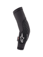 Alpinestars Youth Paragon Lite albuebeskyttere, sort, letvægts MTB mountainbike-beskyttelse, åndbart mesh-ærme med hvidt stjerne-logo og Paragon LITE-branding, ergonomisk buet design med slidstærkt frontpanel