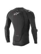Alpinestars Youth Paragon Lite beskyttelsesjakke, langærmet, sort, set bagfra med integreret rygbeskytter og hvidt logo, åndbare mesh-ærmer med albuepolstring, letvægts MTB-kropsbeskyttelse