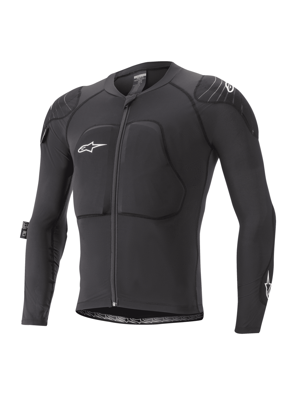 Alpinestars Youth Paragon Lite beskyttelsesjakke, langærmet MTB-beskyttelsesjakke, sort med hvide logoer, lynlås foran, polstret bryst- og skulderbeskyttelse, åndbare mesh-ærmer, let og fleksibelt design til mountainbiking for unge