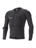 Alpinestars Youth Paragon Lite beskyttelsesjakke, langærmet MTB-beskyttelsesjakke, sort med hvide logoer, lynlås foran, polstret bryst- og skulderbeskyttelse, åndbare mesh-ærmer, let og fleksibelt design til mountainbiking for unge