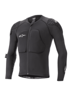 Alpinestars Youth Paragon Lite beskyttelsesjakke, langærmet MTB-beskyttelsesjakke, sort med hvide logoer, lynlås foran, polstret bryst- og skulderbeskyttelse, åndbare mesh-ærmer, let og fleksibelt design til mountainbiking for unge