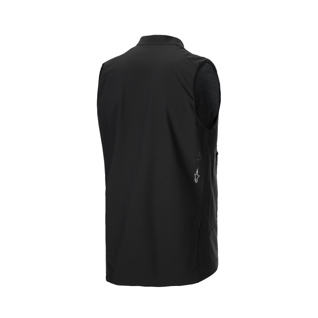 Alpinestars A-Dura Thermal Vest, sort cykelvest, set bagfra i trekvart vinkel, viser glat stof og lille hvidt Alpinestars logo på siden, letvægts termisk isolering til mountainbike
