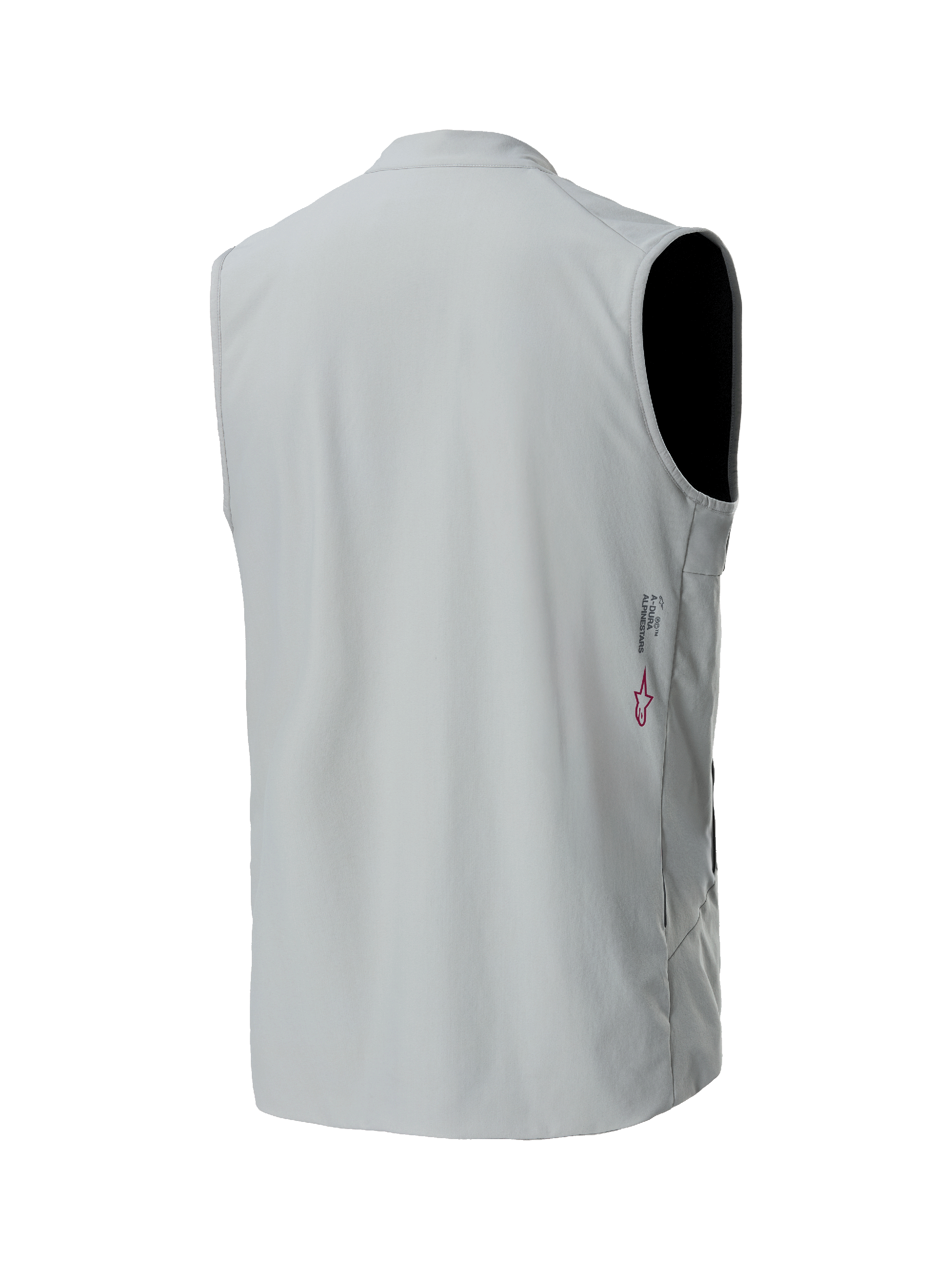 Alpinestars A-Dura Thermal Vest, Titanium Gray, set bagfra, let isoleret cykelvest, med et lille Alpinestars-logo og A-Dura-branding på den nederste del af ryggen, rent minimalistisk design til mountainbiking