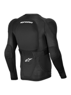 Alpinestars A-Impact Plasma beskyttelsesjakke, langærmet herre MTB beskyttelsesjakke, sort og hvid, CE-certificeret Nucleon Plasma ryg- og skulderbeskyttelse, set bagfra med åndbart strækmesh og justerbart nyrebælte