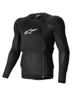 Alpinestars A-Impact Plasma beskyttelsesjakke, langærmet beskyttelsesjakke til mountainbike i sort med hvidt logo, CE-certificeret Nucleon Plasma-beskyttelse og åndbar mesh-konstruktion