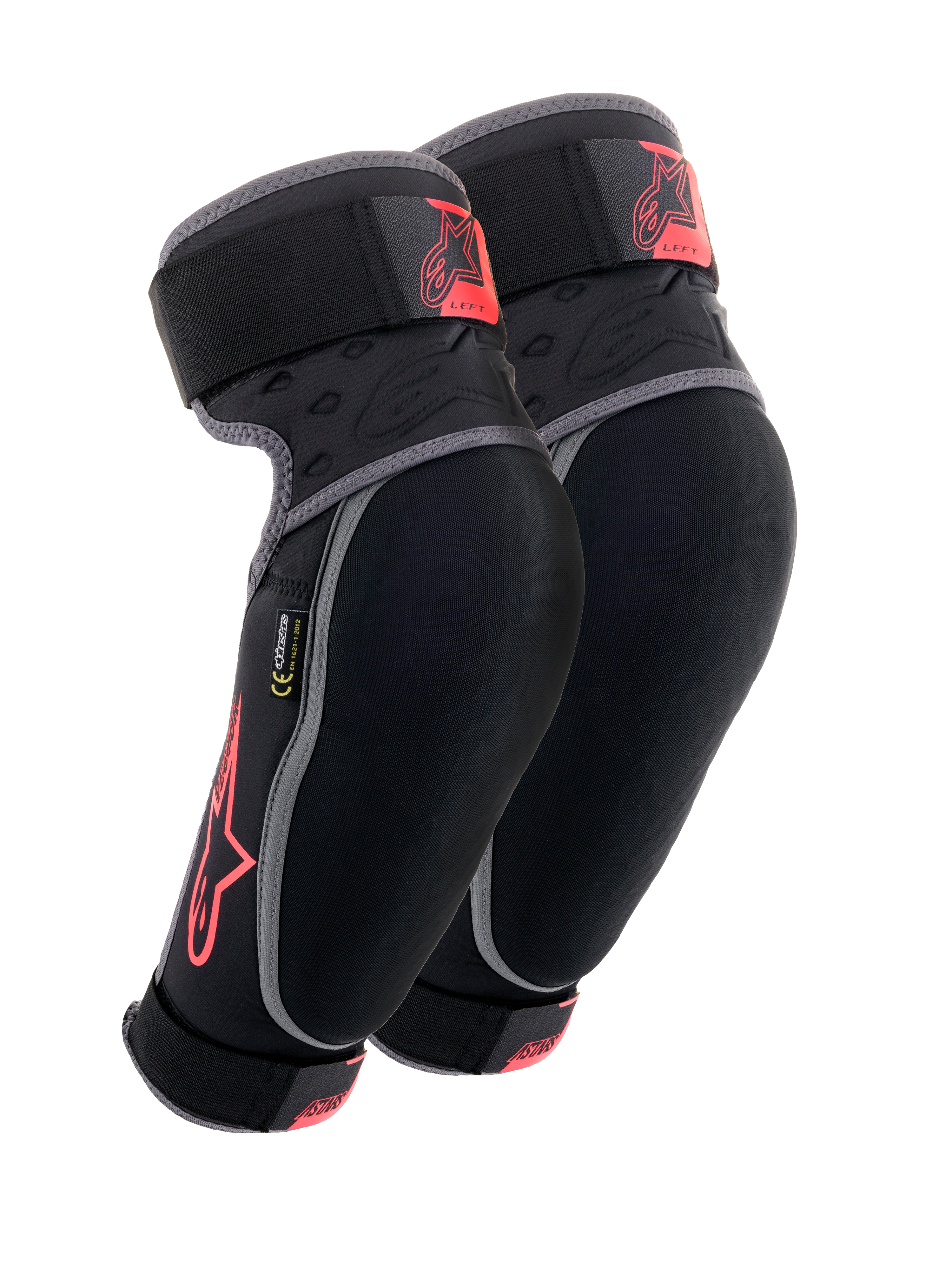 Alpinestars Vector albuebeskyttere, sort, antracit og rød, MTB-beskyttelsesudstyr, et par beskyttere med grå kanter, rødt stjernelogo og Vector-branding, justerbare stropper og ergonomisk kompressionspasform