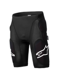 Alpinestars A-Impact Plasma beskyttelsesshorts, mountainbike beskyttelsesshorts, sort, integreret hofte- og lårpolstring, teksturerede ribpaneler, hvide logo-accenter, tætsiddende åndbart strækmateriale