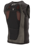 Alpinestars Paragon Plus Protection Vest, sort, set bagfra med letvægts stretch-mesh-konstruktion, hvidt Astar-logo, ikon for hydreringsblære-kompatibilitet og integreret CE-niveau 1 rygbeskytter.