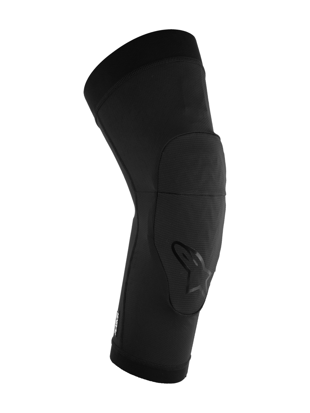 Alpinestars A-Motion Plasma knæsleeve, MTB knæbeskytter, sort, forformet ergonomisk design med Nucleon Plasma stødabsorberende pude, åndbart stræk-mesh-stof med Alpinestars-logo på knæet, slip-on beskyttelse til mountainbiking