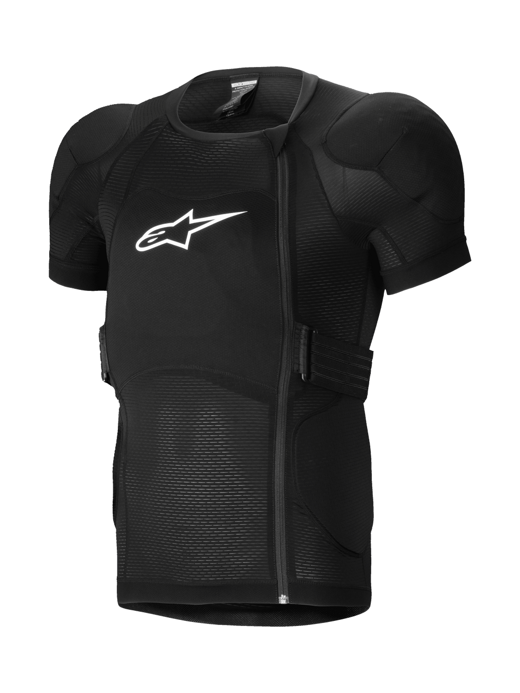 Alpinestars A-Impact Plasma beskyttelsesjakke med korte ærmer, MTB-beskyttelsesjakke, sort, med polstrede skuldre og brystbeskyttelse, forskudt lynlås i siden, åndbart ribbet mesh-stof og hvidt logo på brystet
