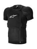 Alpinestars A-Impact Plasma beskyttelsesjakke med korte ærmer, MTB-beskyttelsesjakke, sort, med polstrede skuldre og brystbeskyttelse, forskudt lynlås i siden, åndbart ribbet mesh-stof og hvidt logo på brystet