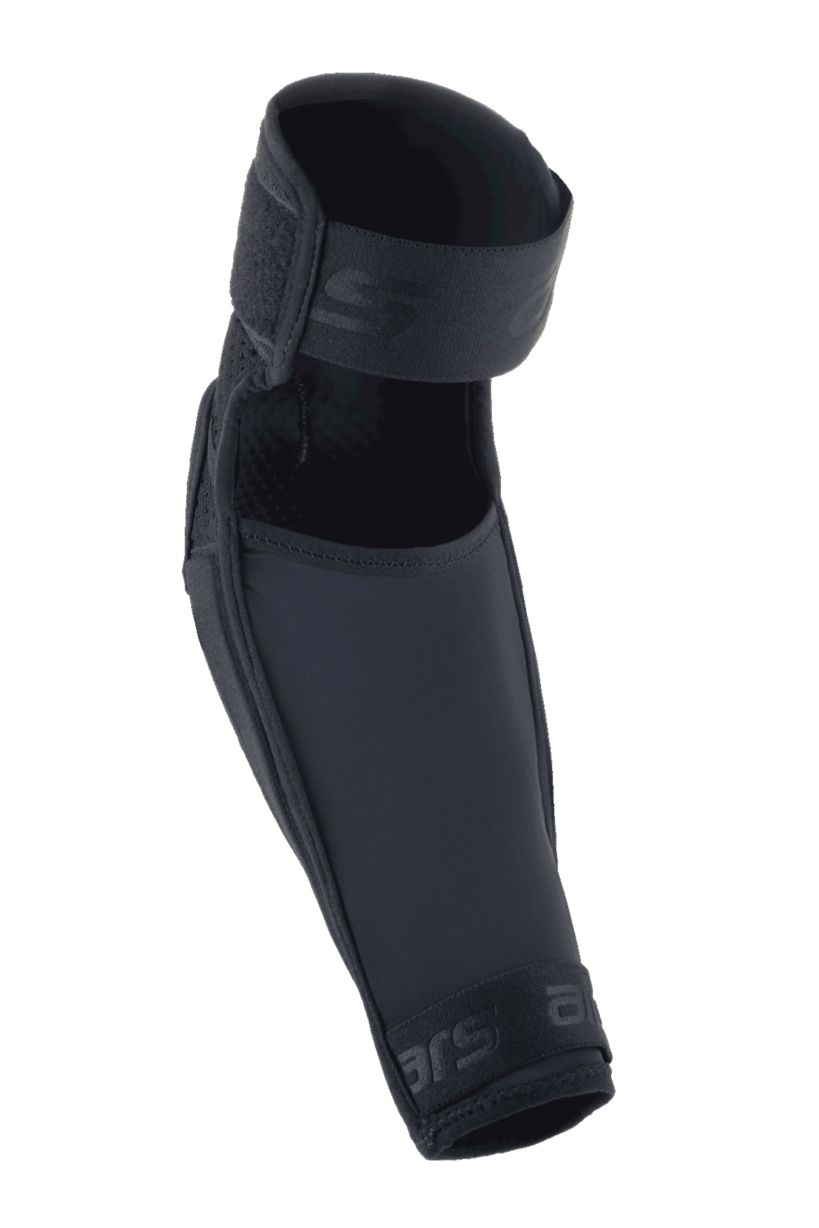 Alpinestars A-Impact Plasma Elite albuebeskytter, sort, med dobbelt strop-lukning, forbøjet ergonomisk design, mesh- og ripstop-tekstilkonstruktion, højtydende beskyttelse til mountainbike-kørsel