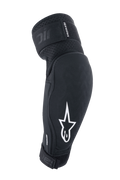 Alpinestars A-Impact Plasma Elite albuebeskyttere, sort og hvid, MTB-beskyttelsesudstyr med hvidt stjerne-logo, åndbart tekstureret stof, justerbare remme med velcro-lukning, forbøjet ergonomisk design